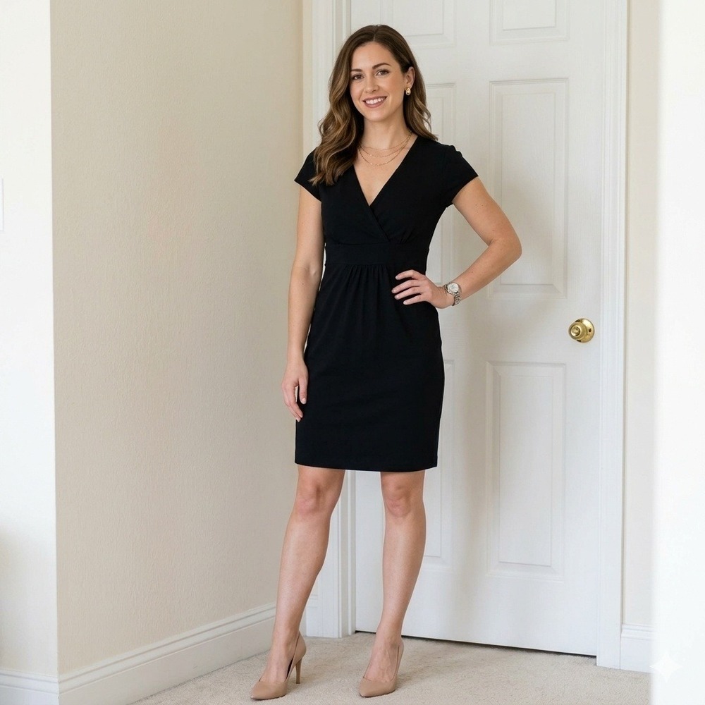 Boden Jersey Dress Minimalist Womens 4P Black Empire Waist Cap Sleeve Scoop Neck